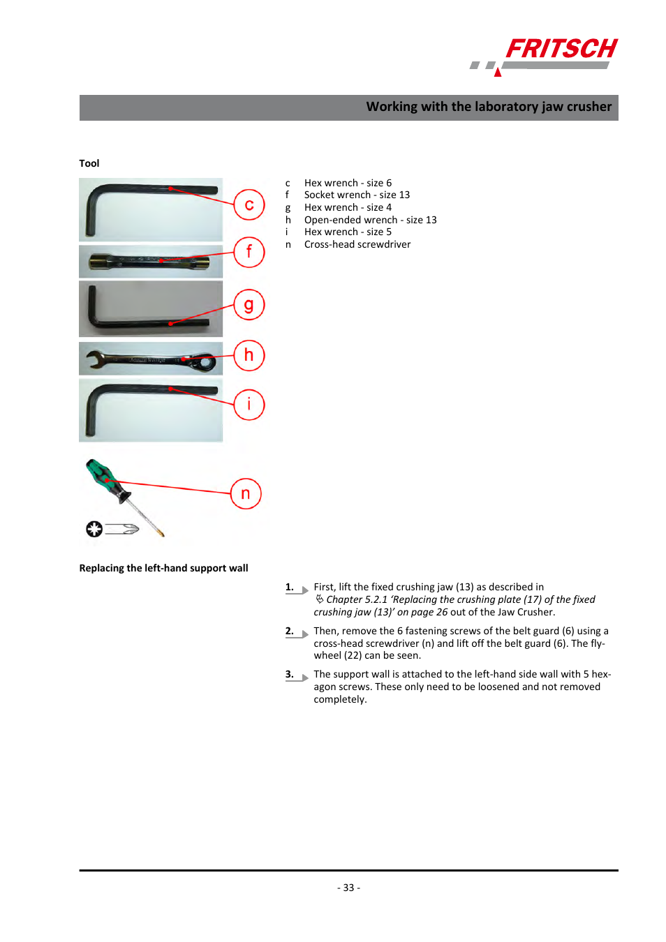 Working with the laboratory jaw crusher | FRITSCH PULVERISETTE 1, Model I premium line User Manual | Page 33 / 56