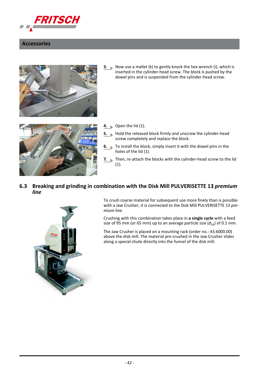 Pulverisette 13 premium line, Accessories | FRITSCH PULVERISETTE 1, Model I premium line User Manual | Page 42 / 56