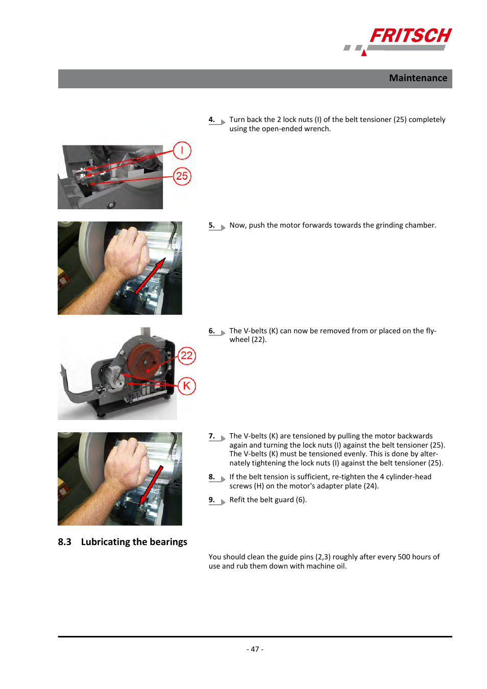 3 lubricating the bearings, Maintenance | FRITSCH PULVERISETTE 1, Model I premium line User Manual | Page 47 / 56