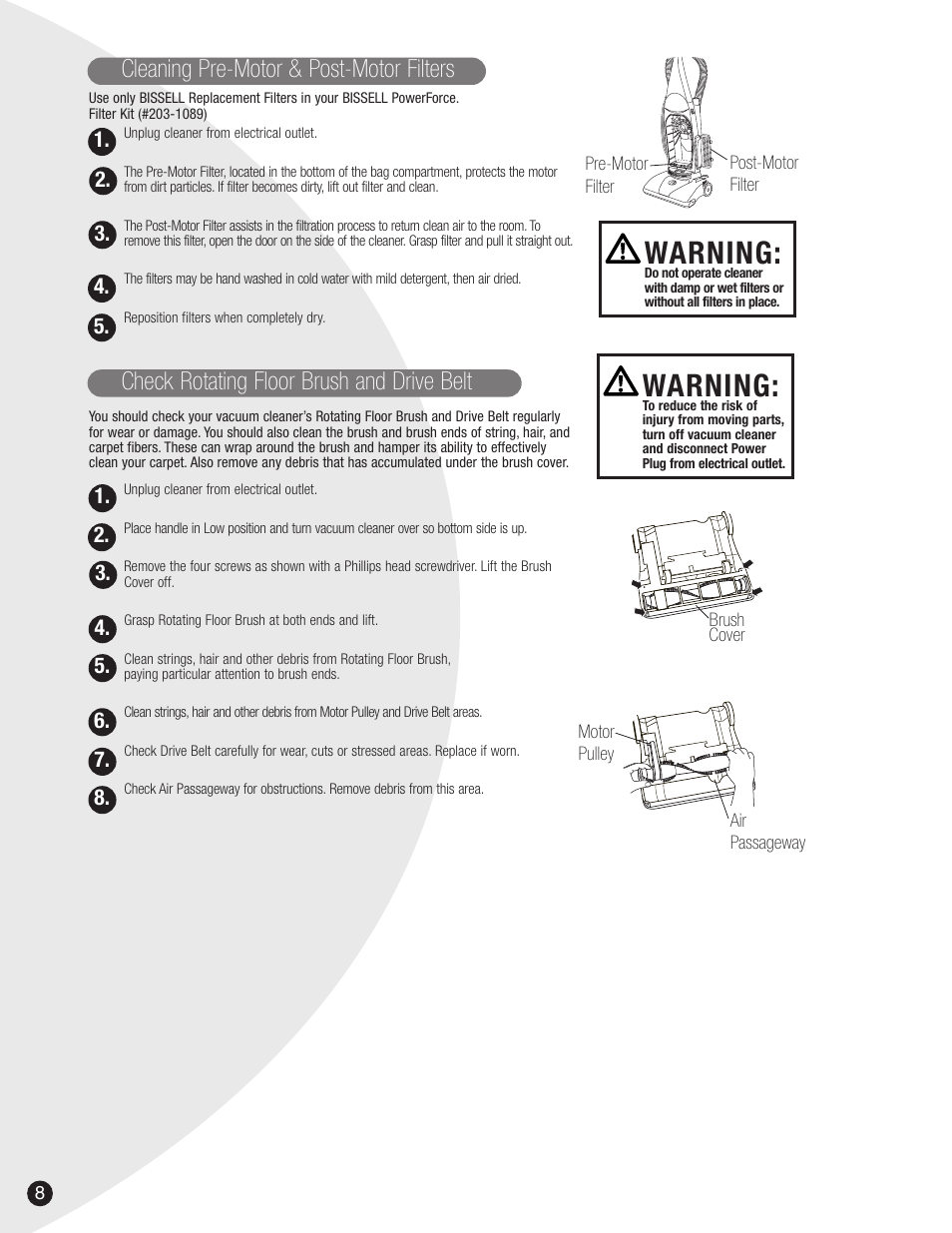 Warning | Bissell 3522 User Manual | Page 8 / 12