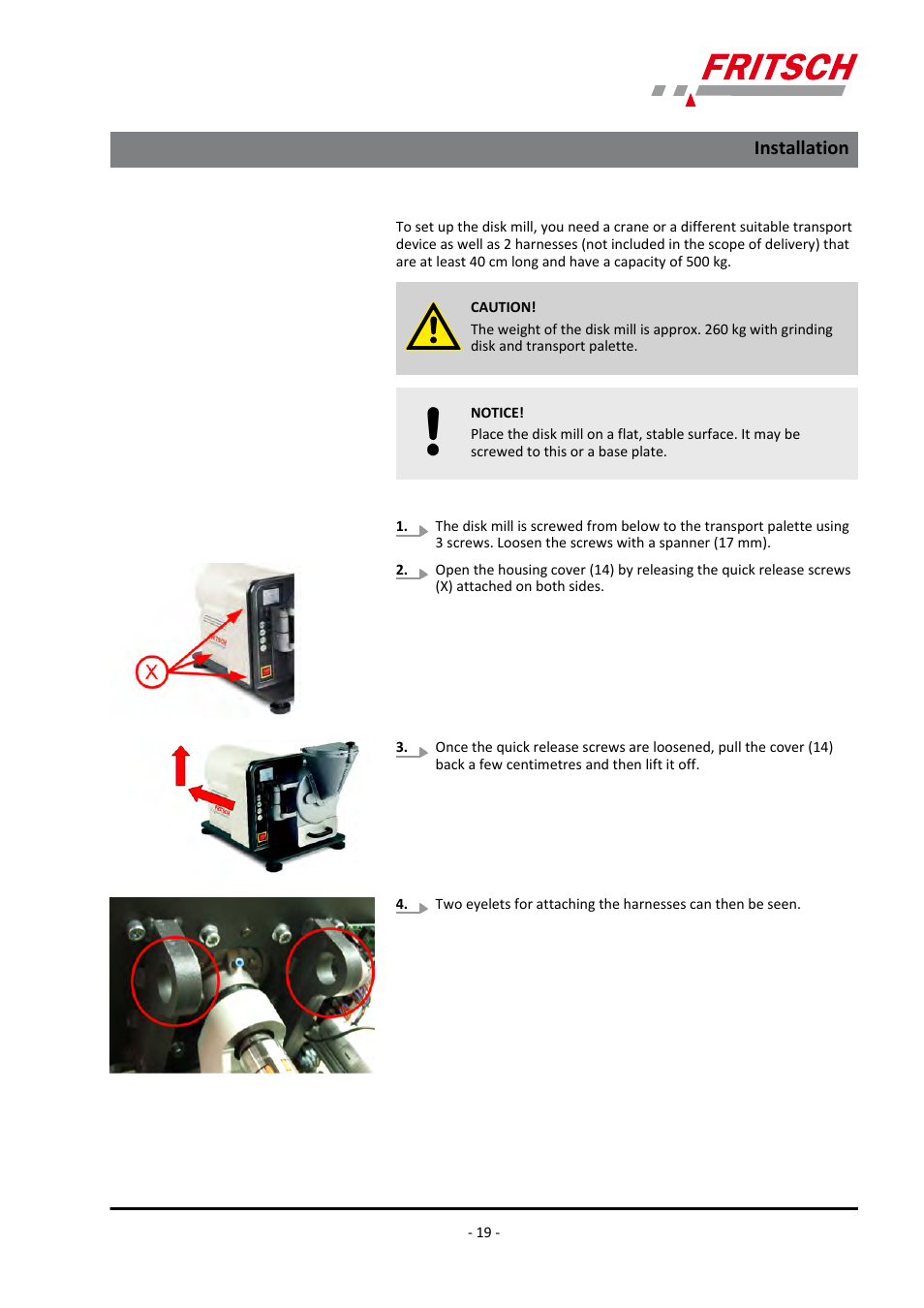 Installation | FRITSCH PULVERISETTE 13 premium line User Manual | Page 19 / 60