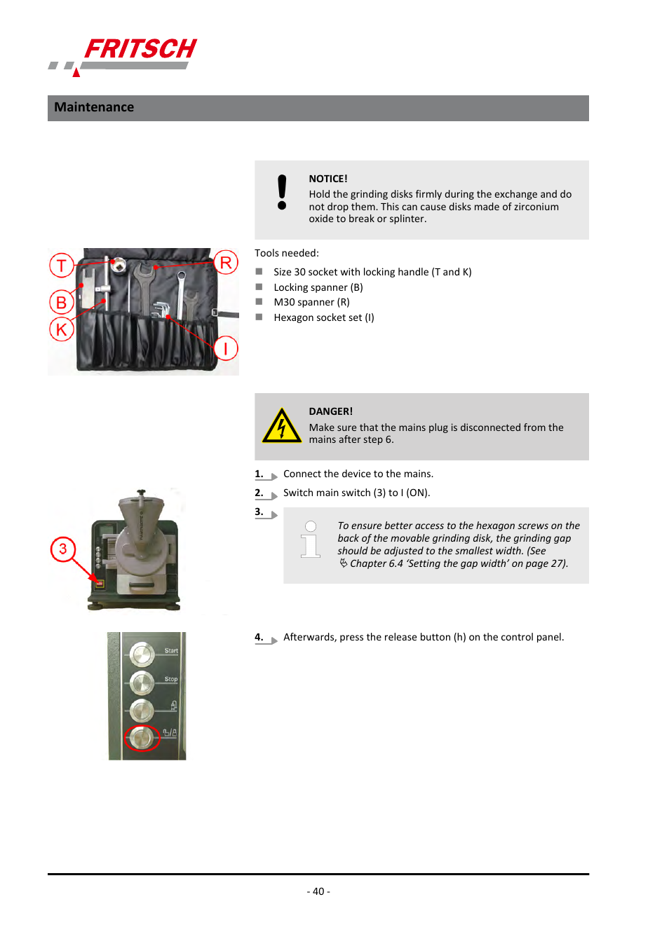 Maintenance | FRITSCH PULVERISETTE 13 premium line User Manual | Page 40 / 60