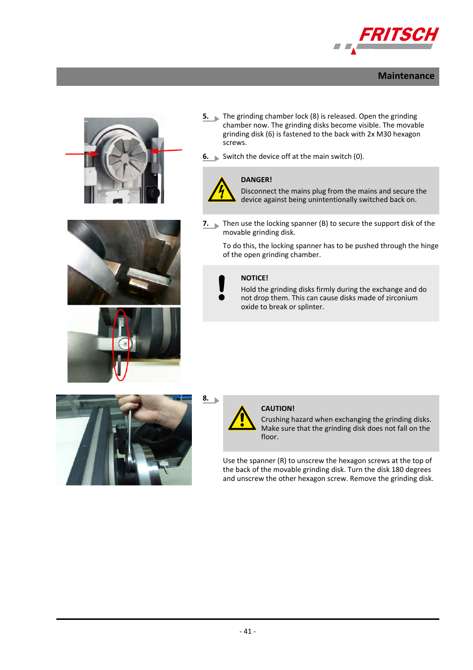 Maintenance | FRITSCH PULVERISETTE 13 premium line User Manual | Page 41 / 60