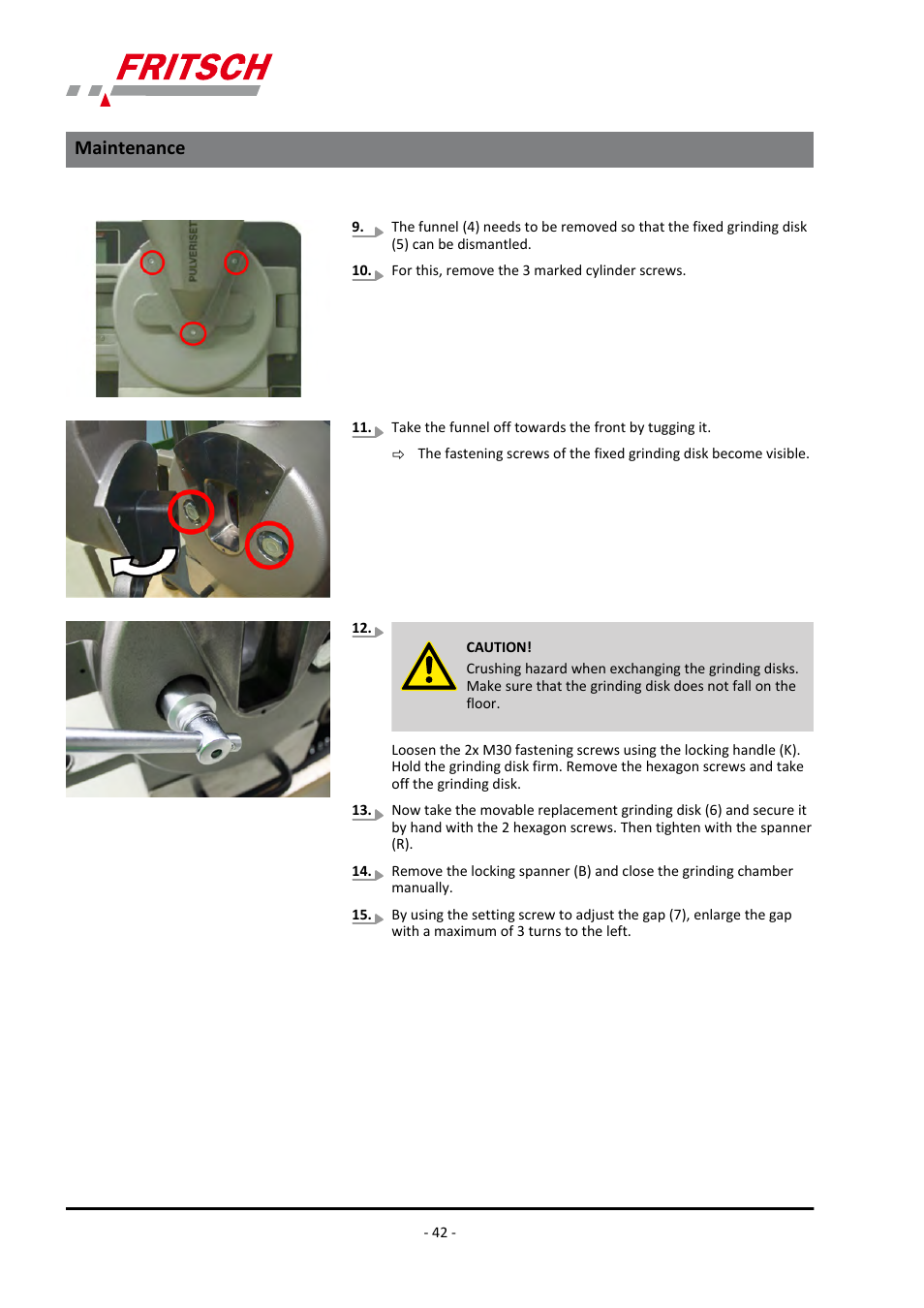 Maintenance | FRITSCH PULVERISETTE 13 premium line User Manual | Page 42 / 60