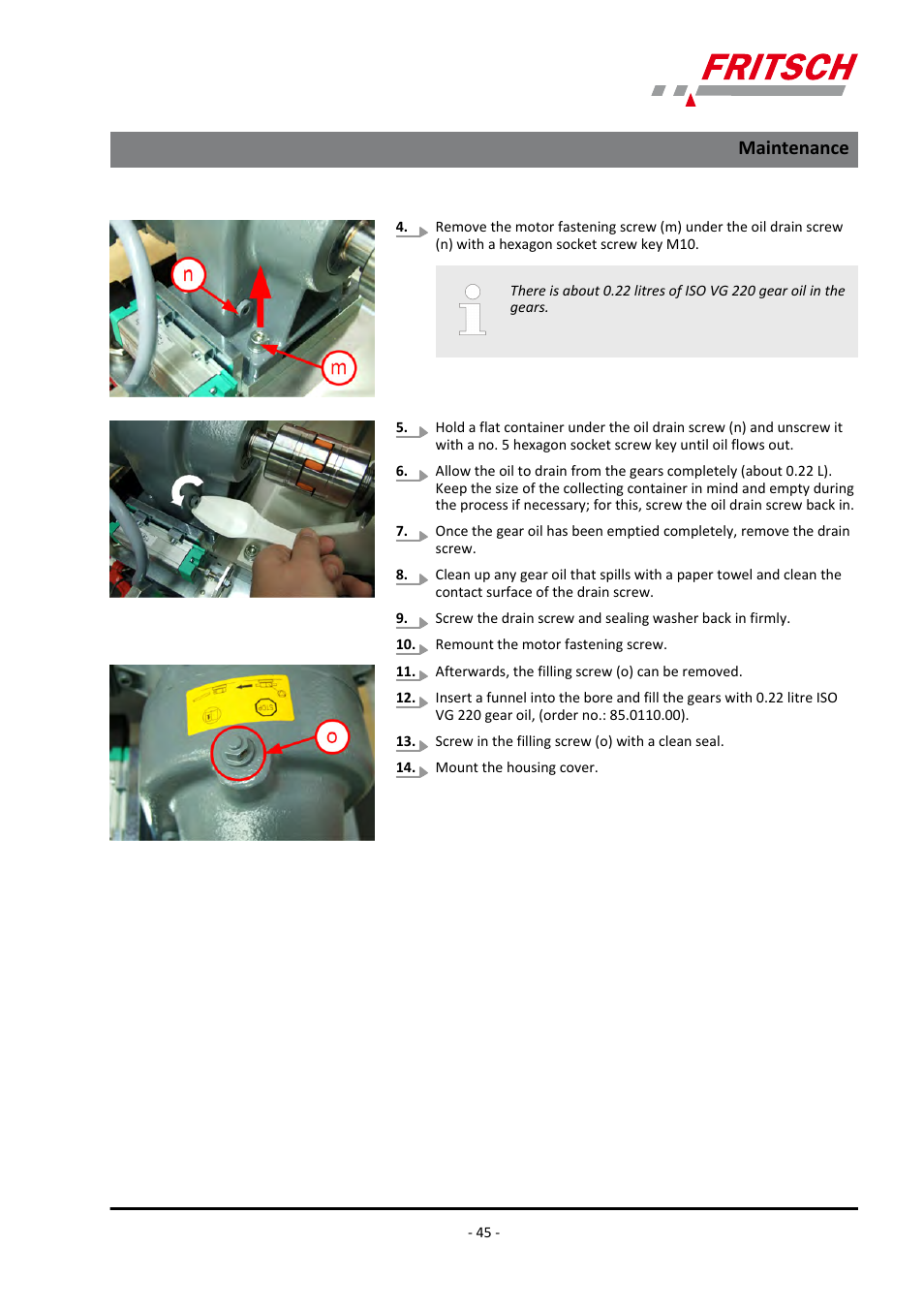 Maintenance | FRITSCH PULVERISETTE 13 premium line User Manual | Page 45 / 60