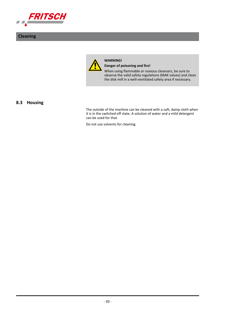 3 housing, Cleaning | FRITSCH PULVERISETTE 13 classic line User Manual | Page 30 / 48