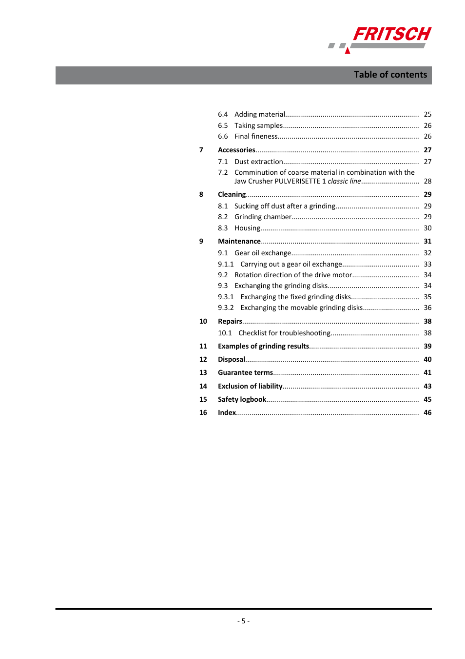 FRITSCH PULVERISETTE 13 classic line User Manual | Page 5 / 48