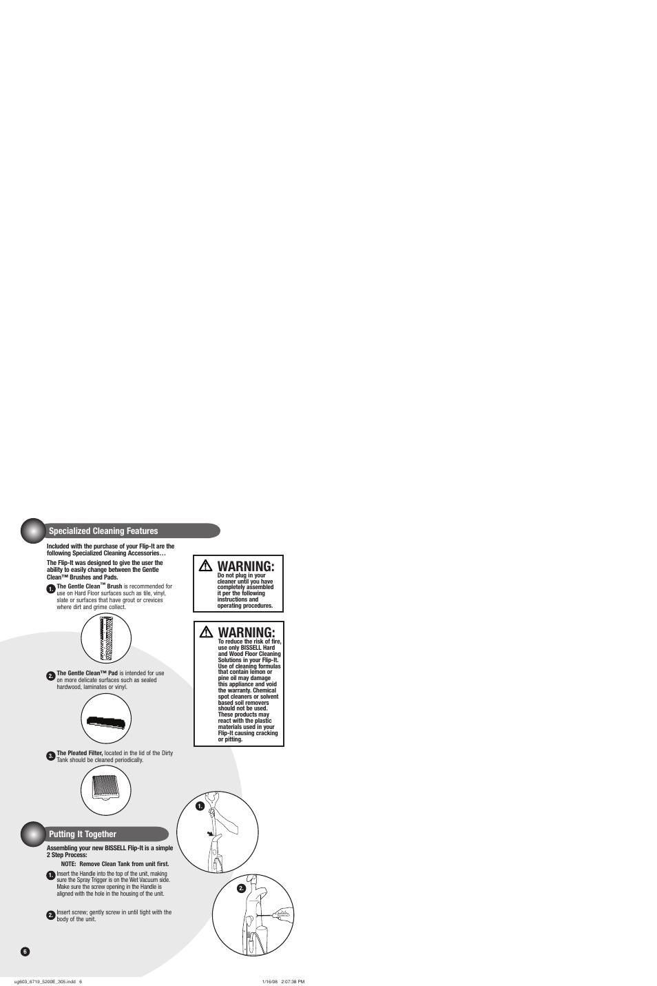 Warning | Bissell 5200 User Manual | Page 6 / 12