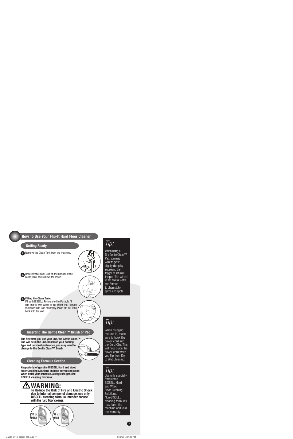 Warning | Bissell 5200 User Manual | Page 7 / 12
