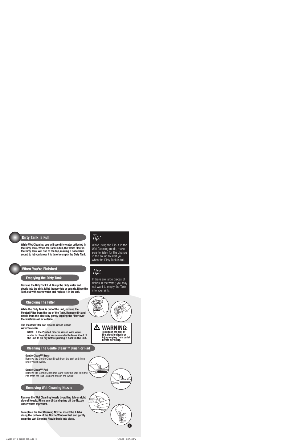 Warning | Bissell 5200 User Manual | Page 9 / 12