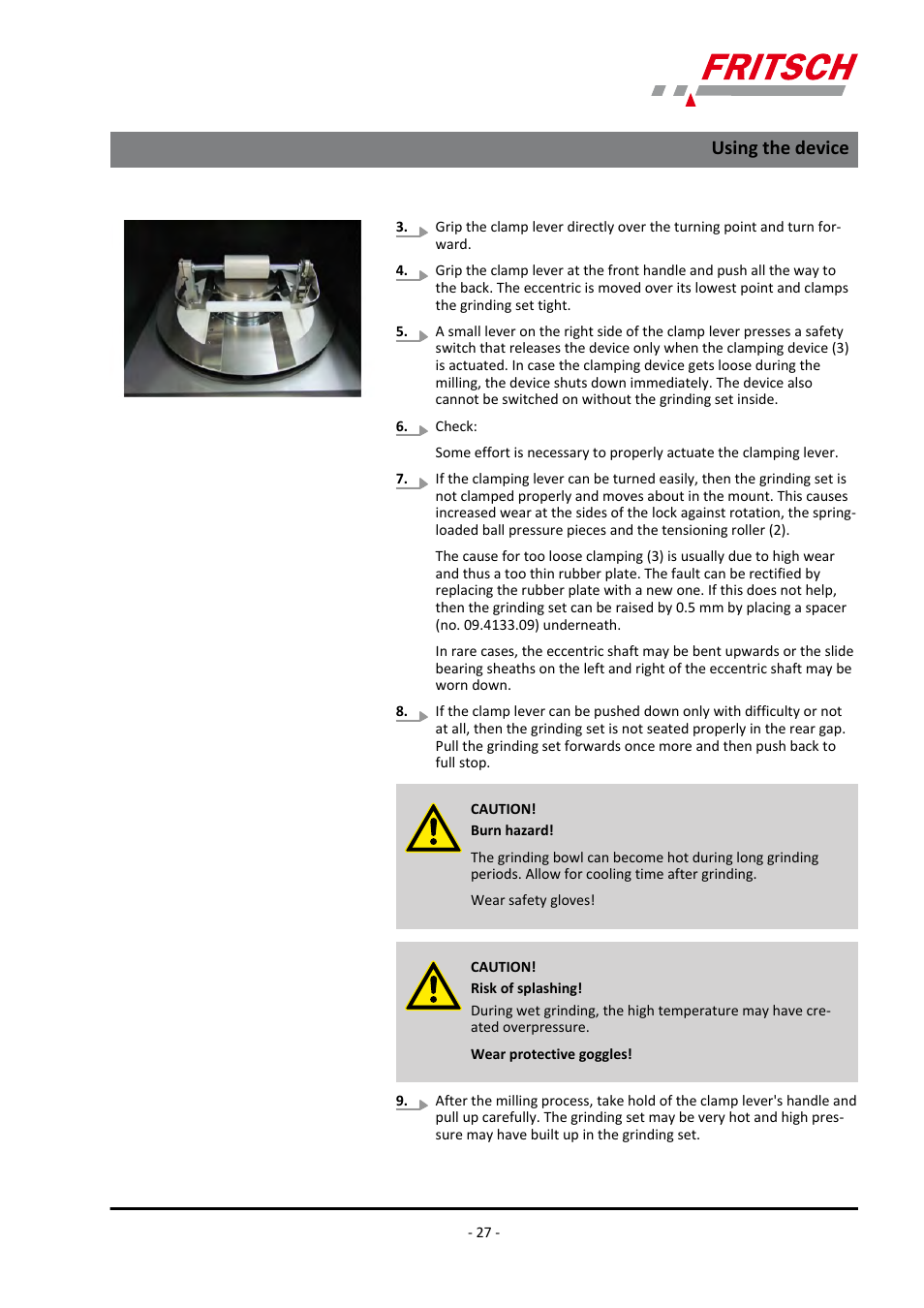 Using the device | FRITSCH PULVERISETTE 9 User Manual | Page 27 / 48