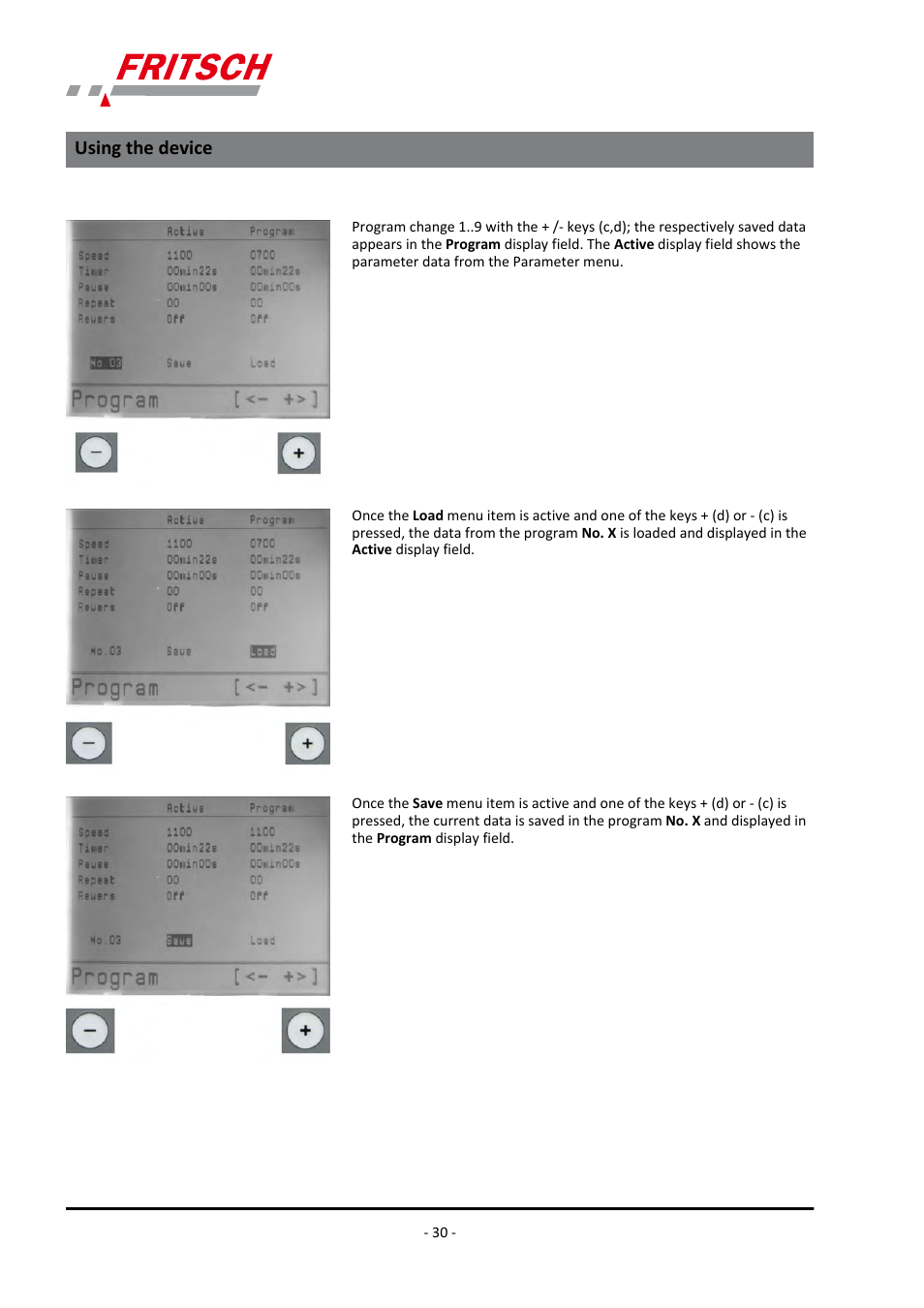 Using the device | FRITSCH PULVERISETTE 9 User Manual | Page 30 / 48