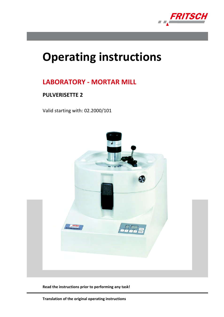 FRITSCH PULVERISETTE 2 User Manual | 48 pages