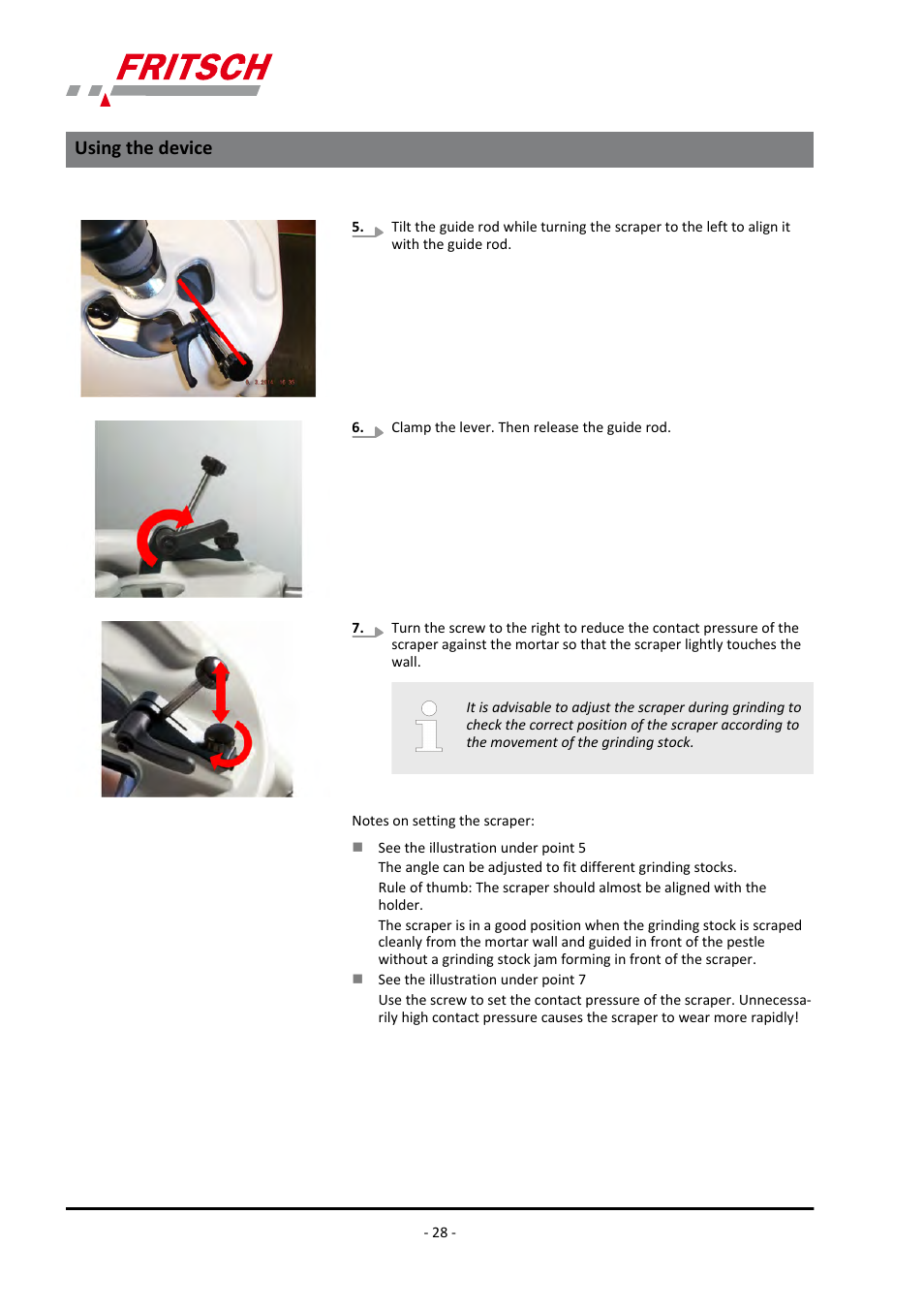 Using the device | FRITSCH PULVERISETTE 2 User Manual | Page 28 / 48