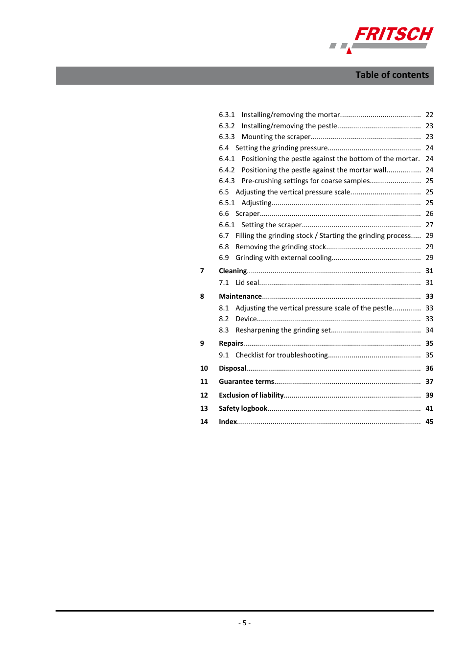 FRITSCH PULVERISETTE 2 User Manual | Page 5 / 48