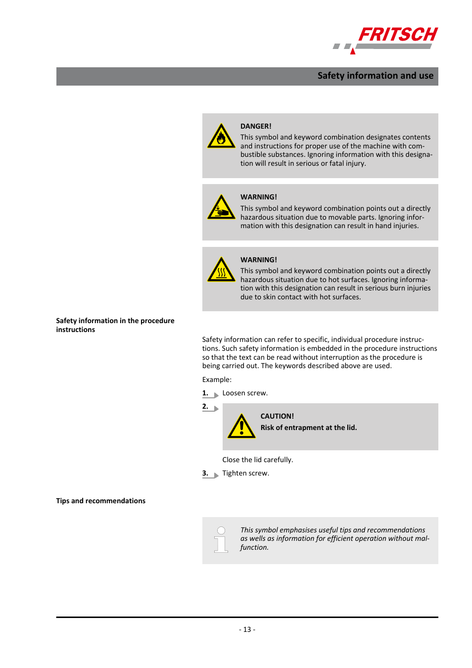 Safety information and use | FRITSCH ANALYSETTE 3 PRO User Manual | Page 13 / 56