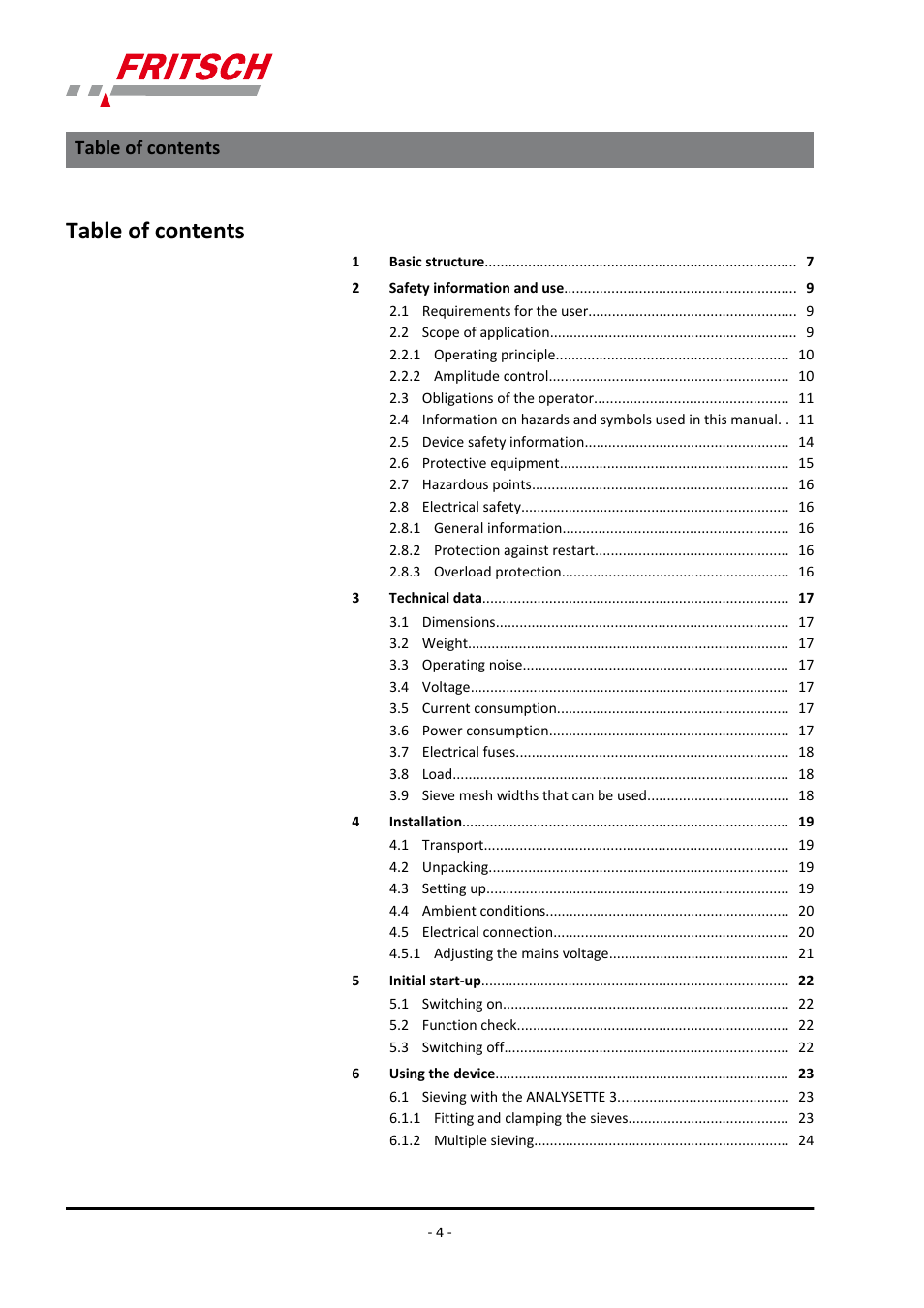 FRITSCH ANALYSETTE 3 PRO User Manual | Page 4 / 56