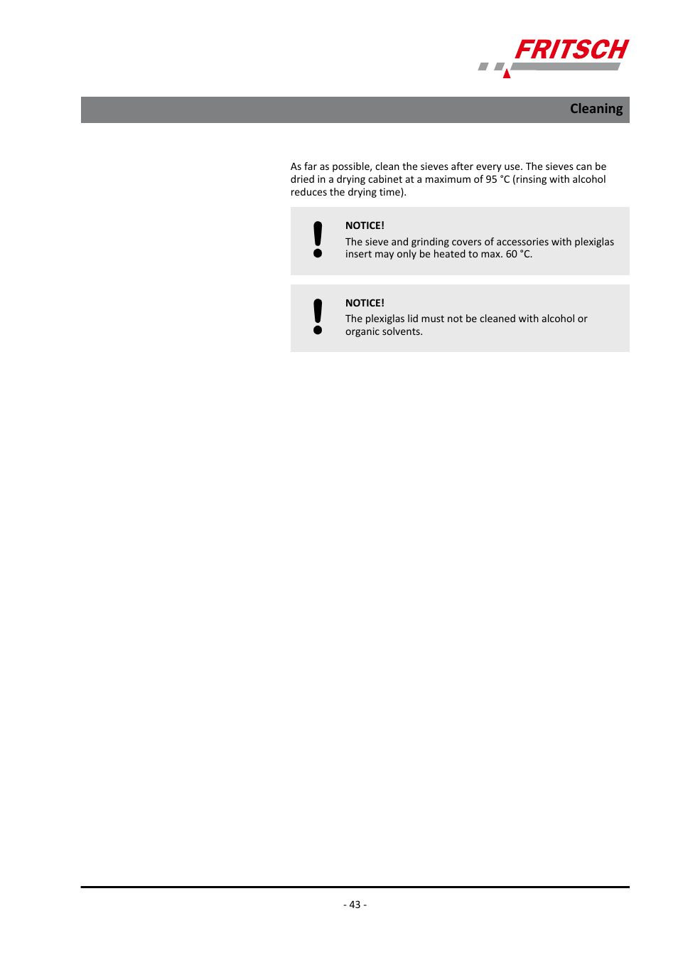 Cleaning | FRITSCH ANALYSETTE 3 PRO User Manual | Page 43 / 56