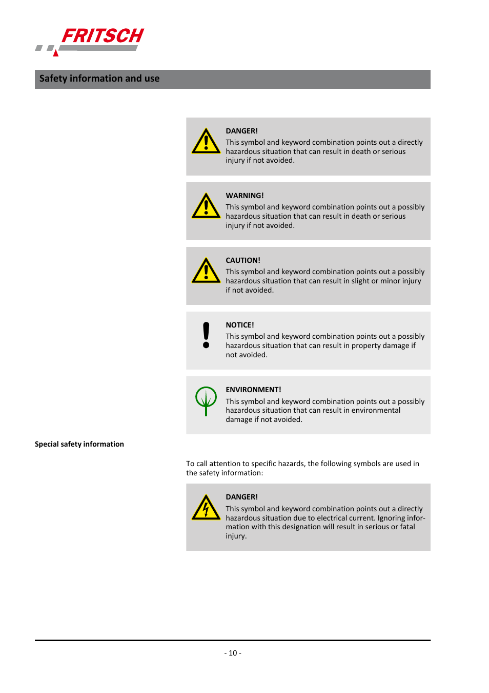 Safety information and use | FRITSCH ANALYSETTE 18 User Manual | Page 10 / 40