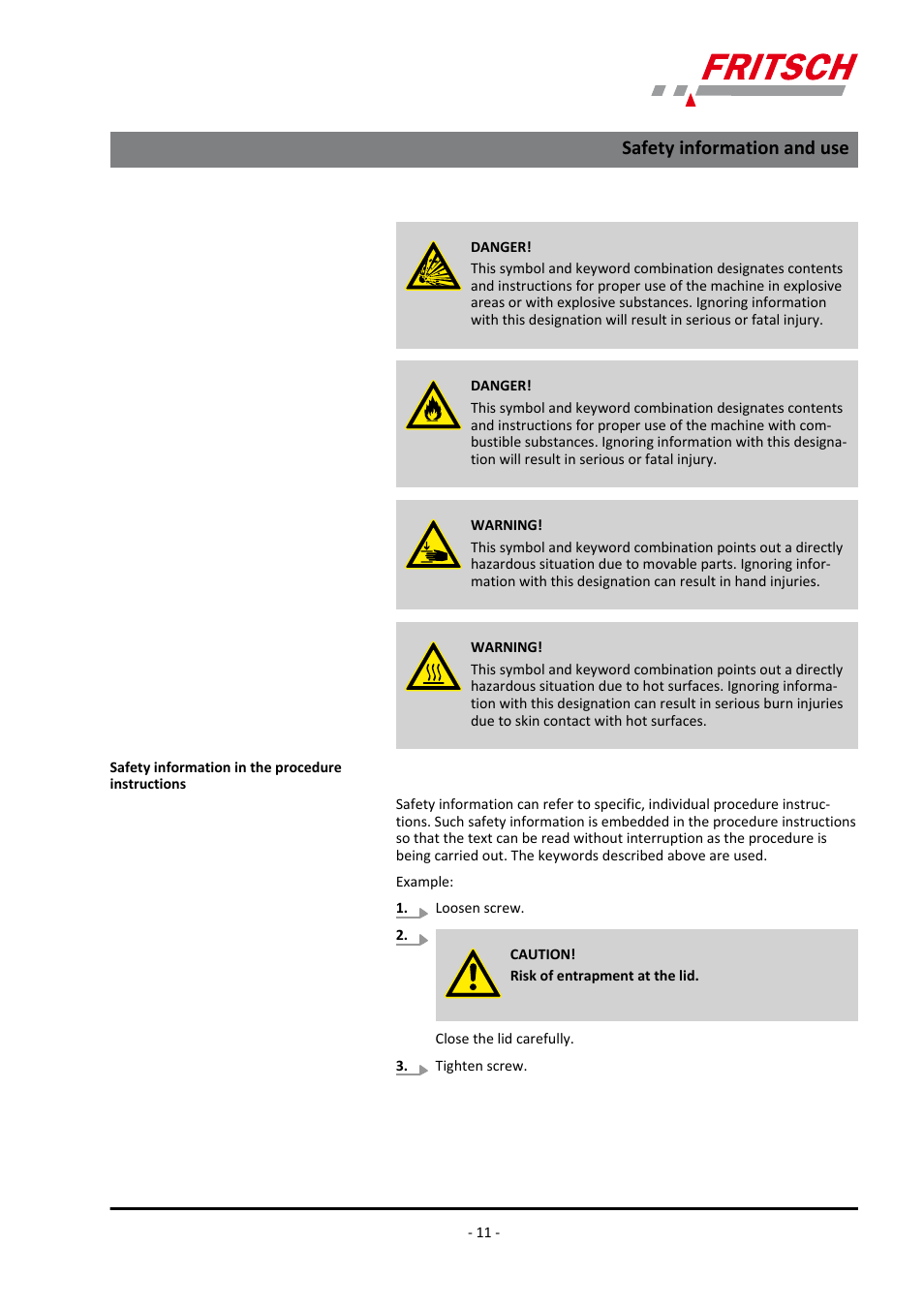 Safety information and use | FRITSCH ANALYSETTE 18 User Manual | Page 11 / 40