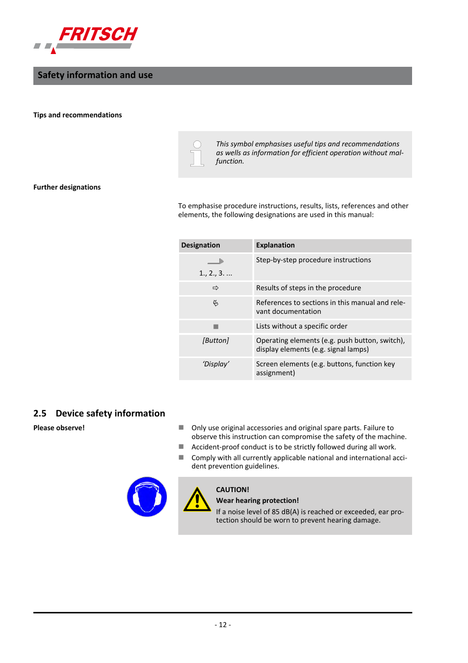 5 device safety information, Safety information and use | FRITSCH ANALYSETTE 18 User Manual | Page 12 / 40