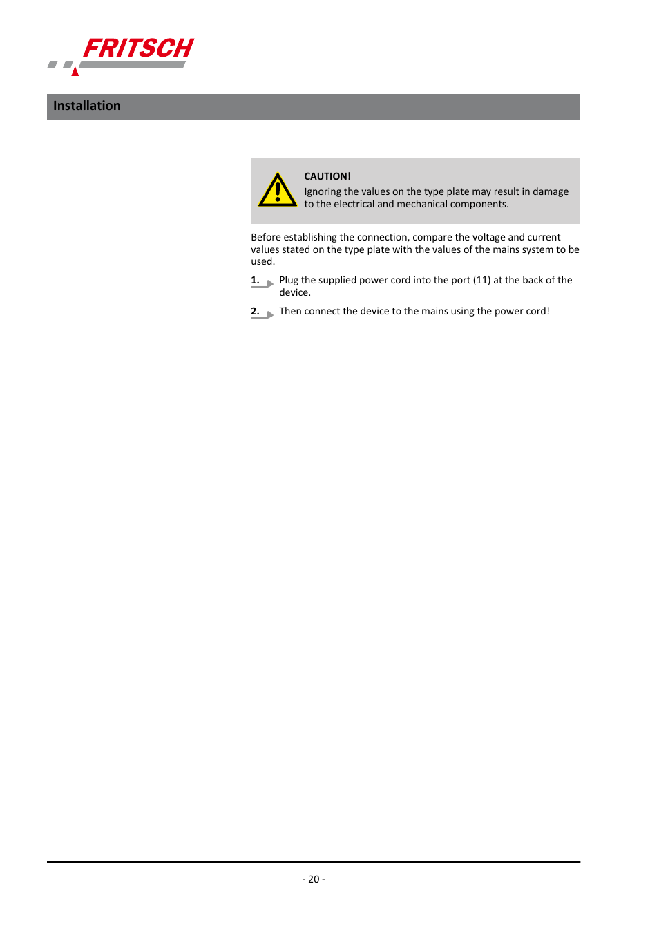 Installation | FRITSCH ANALYSETTE 18 User Manual | Page 20 / 40