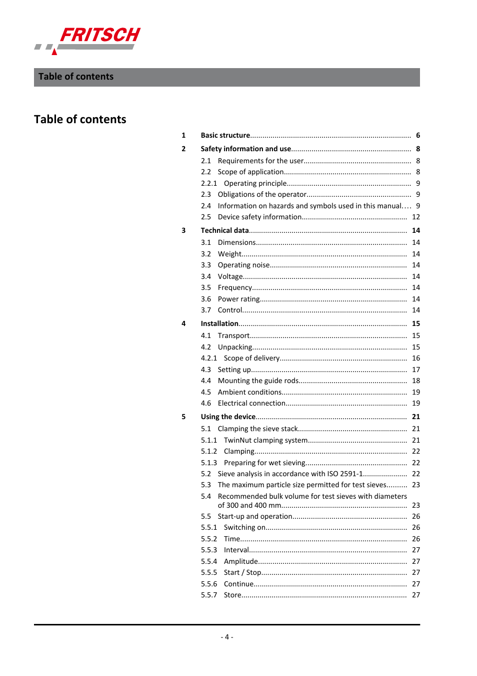 FRITSCH ANALYSETTE 18 User Manual | Page 4 / 40