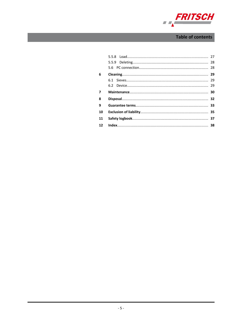 FRITSCH ANALYSETTE 18 User Manual | Page 5 / 40
