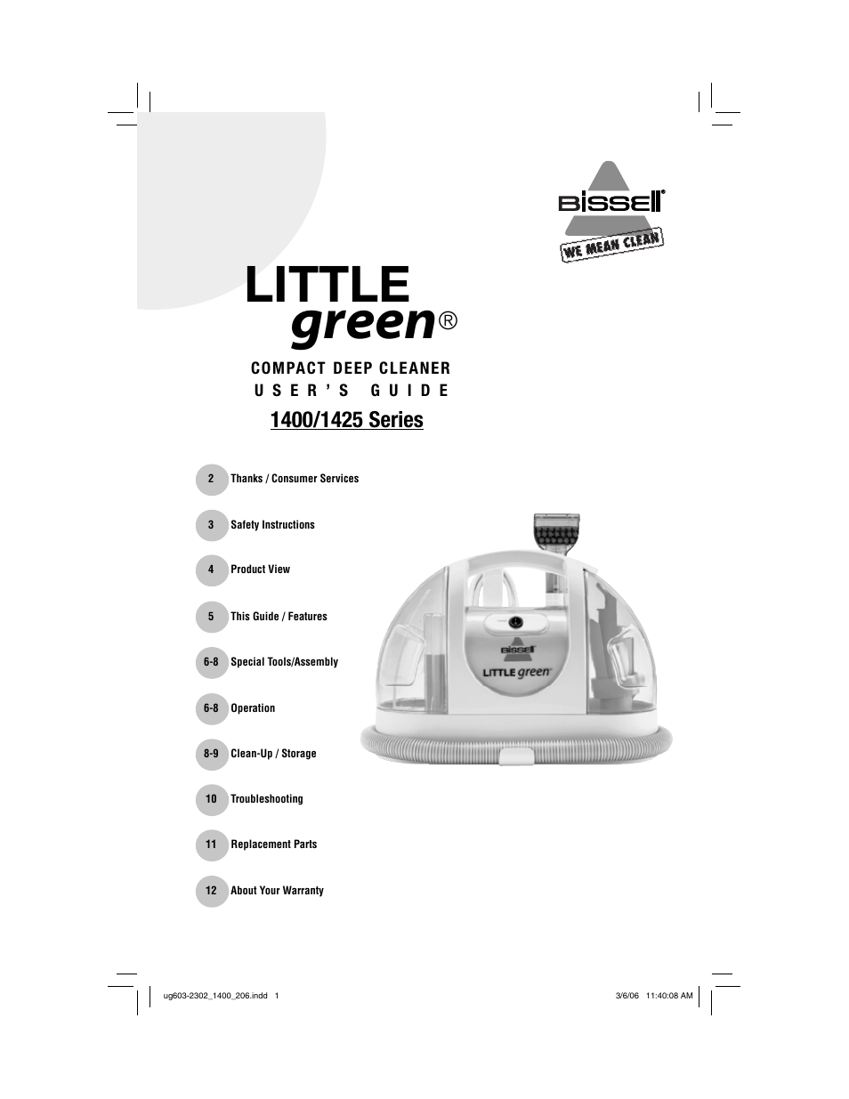 Bissell LITTLE GREEN 1400 series User Manual | 12 pages