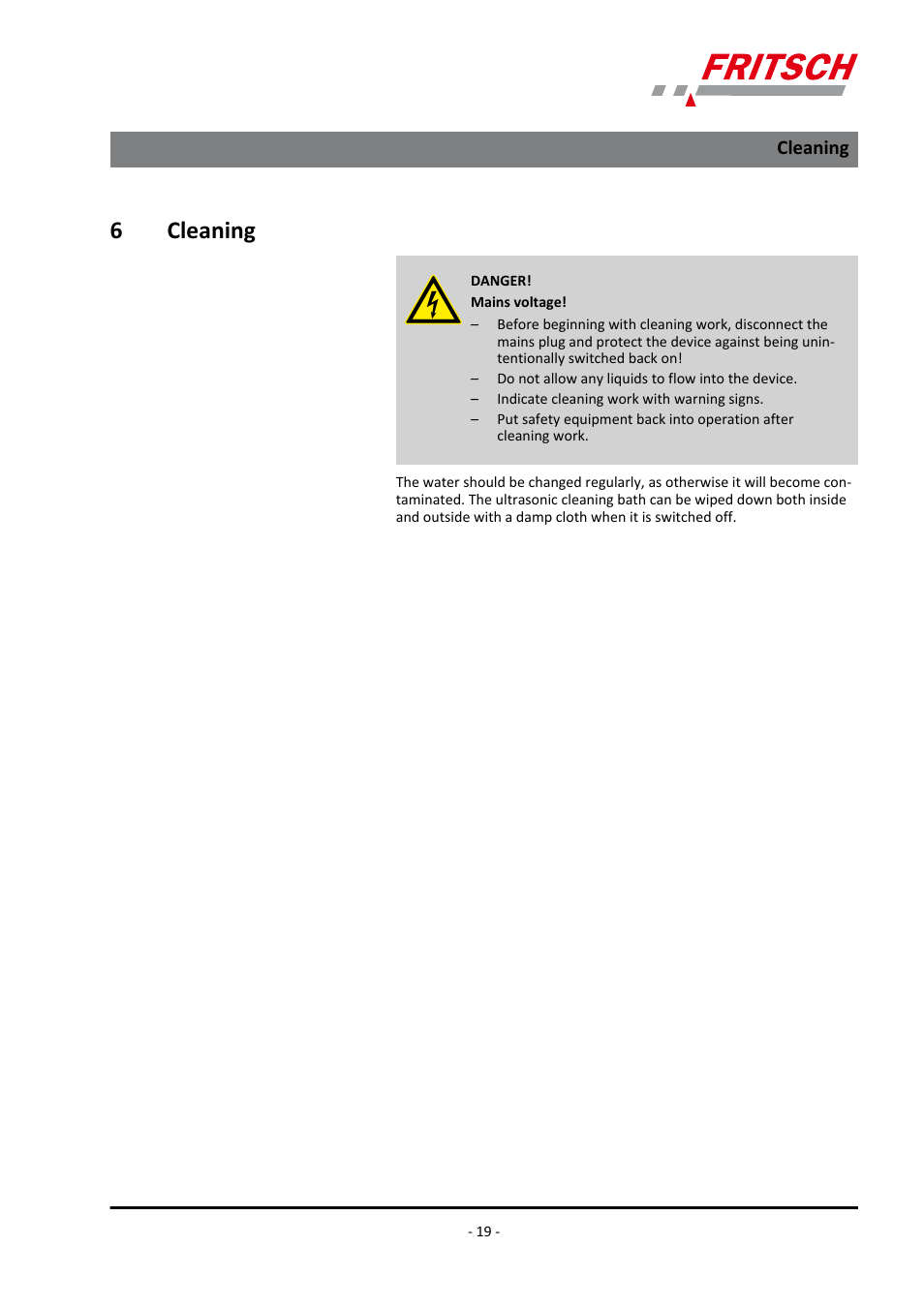 6 cleaning, Cleaning, 6cleaning | FRITSCH LABORETTE 17, size II User Manual | Page 19 / 32