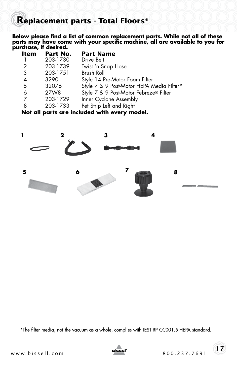 Eplacement parts - total floors | Bissell 61C5-G User Manual | Page 17 / 20