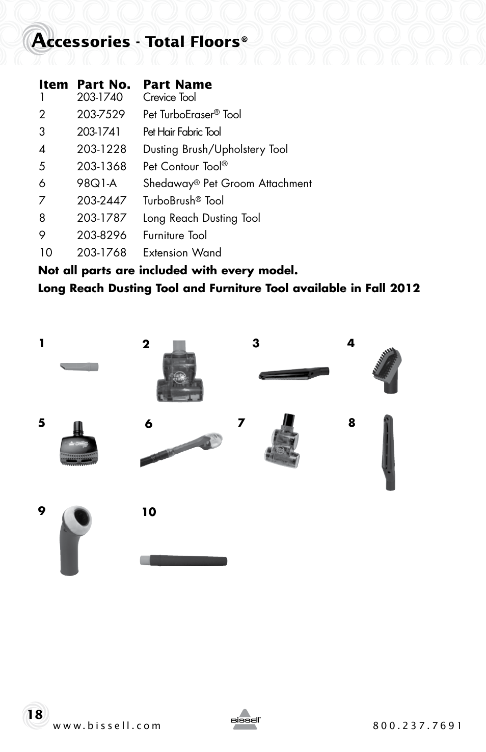 Ccessories - total floors | Bissell 61C5-G User Manual | Page 18 / 20