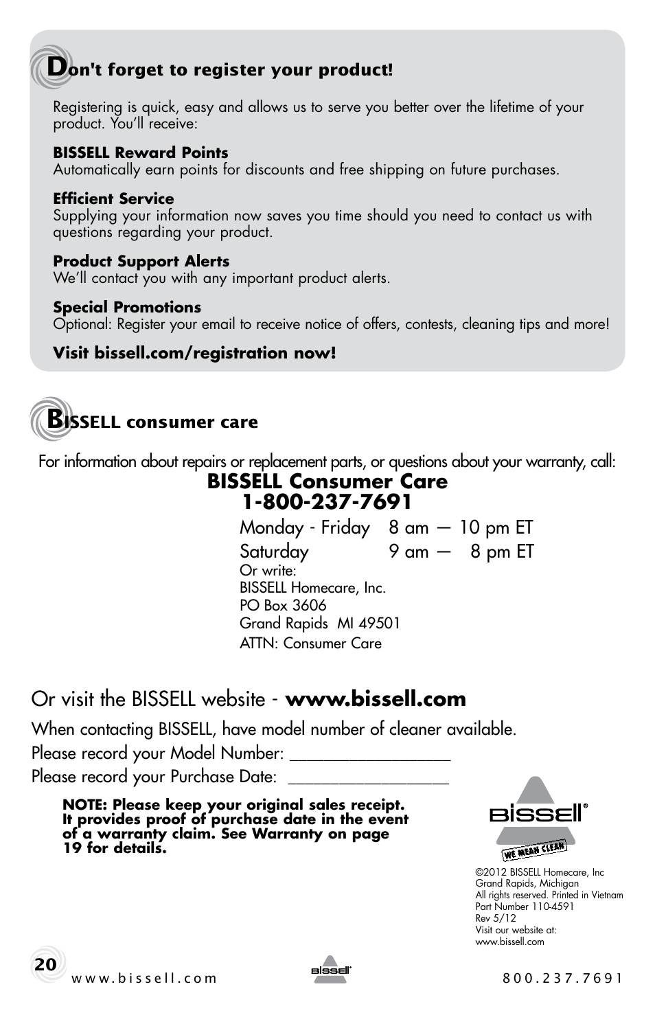 Bissell 61C5-G User Manual | Page 20 / 20