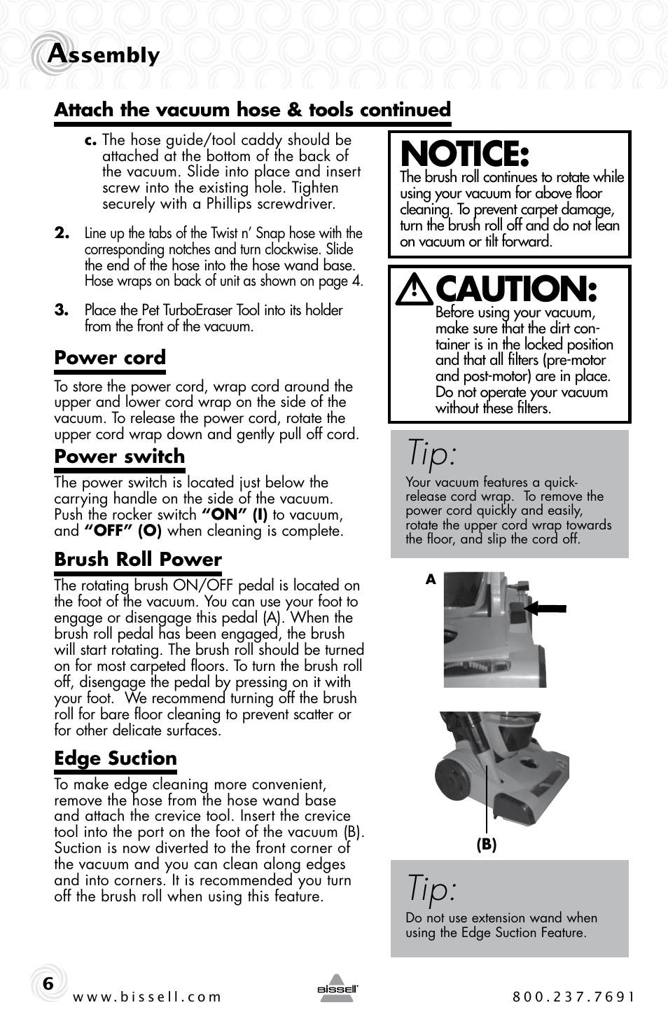 Caution, Notice, Ssembly | Bissell 61C5-G User Manual | Page 6 / 20