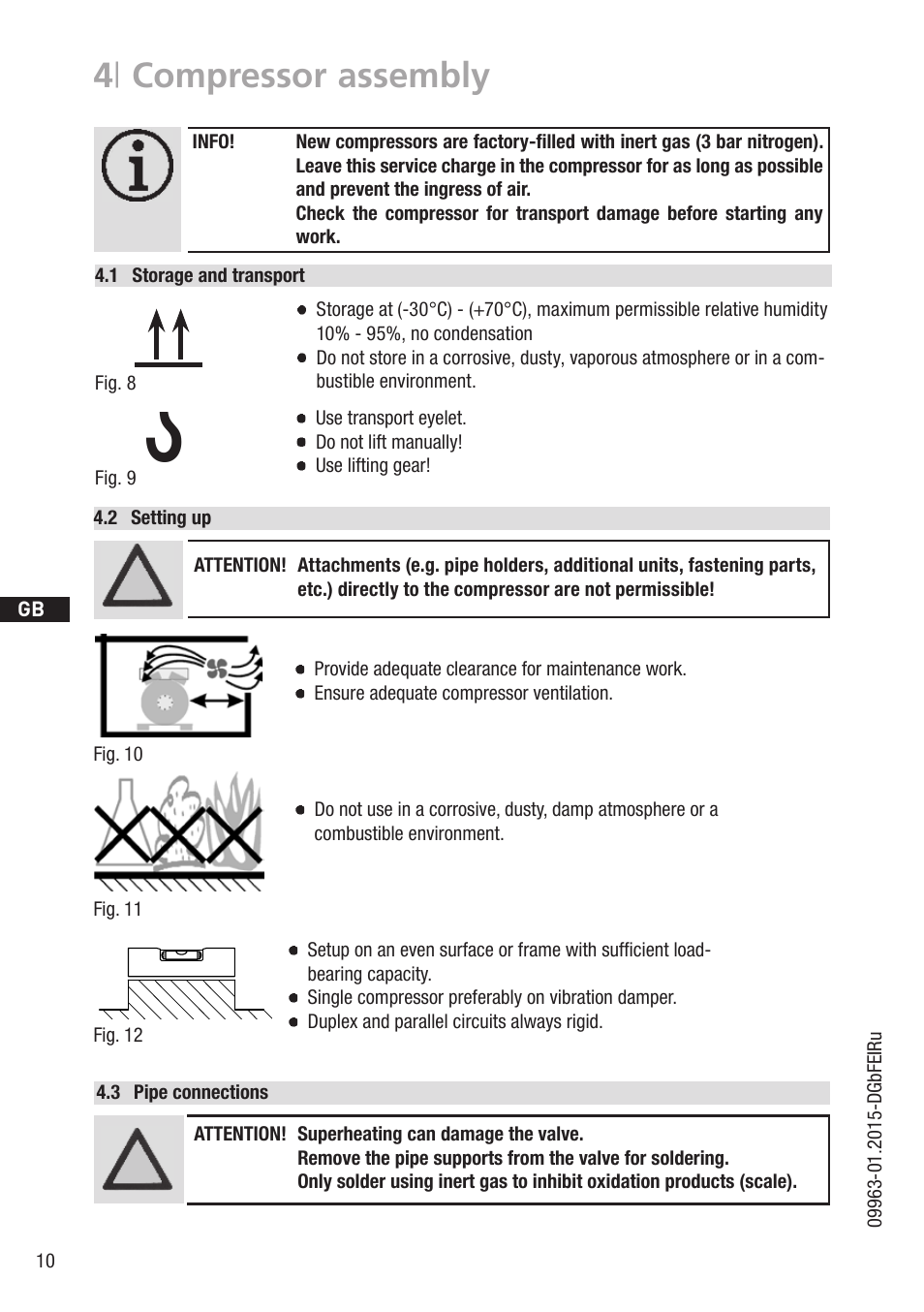 4 | compressor assembly, 1 wasserwaage, 2 setting up | GEA Bock HG5 User Manual | Page 10 / 32