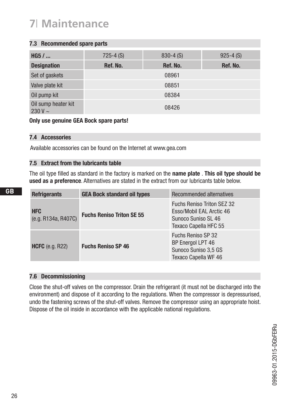 7 | maintenance | GEA Bock HG5 User Manual | Page 26 / 32