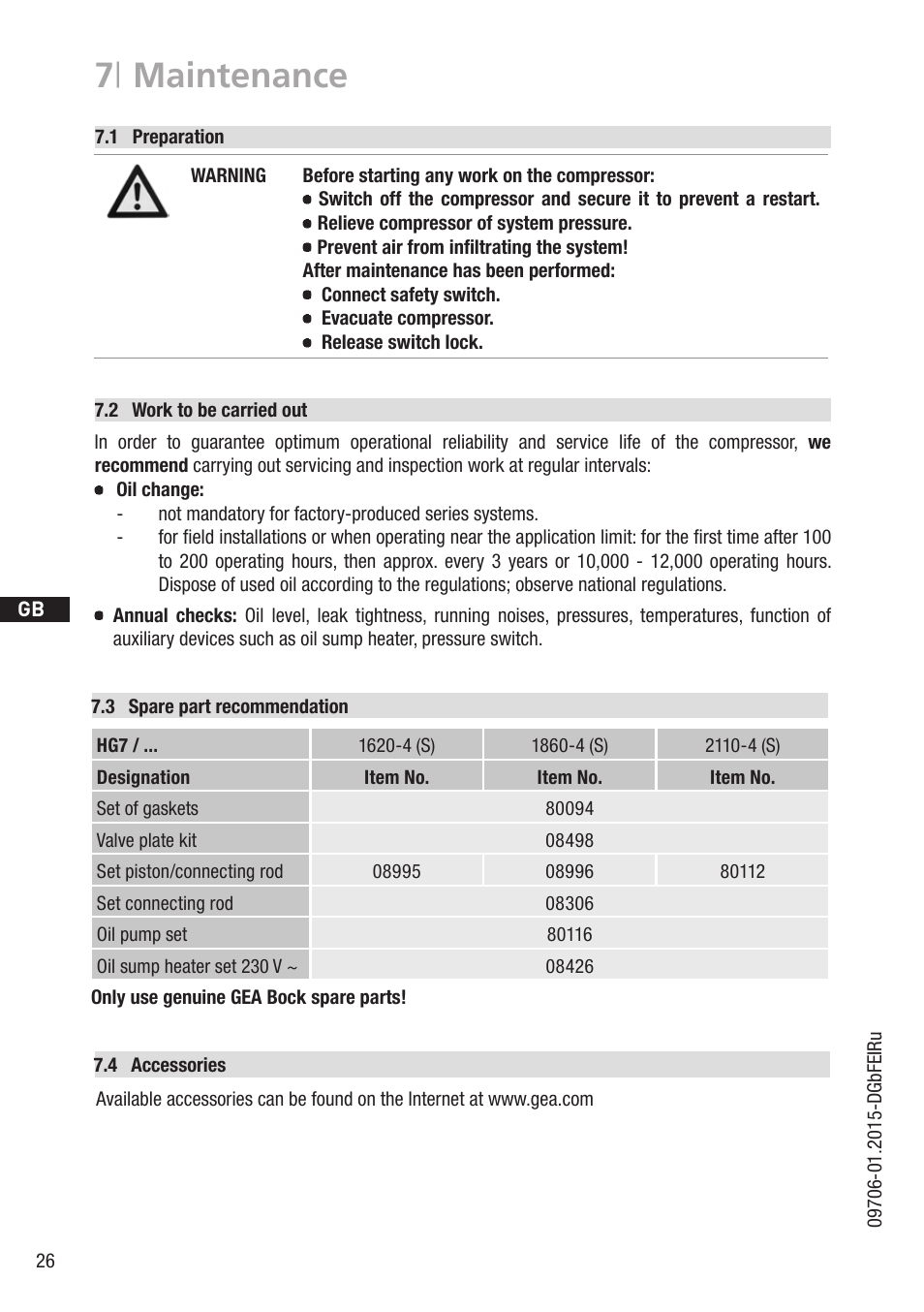 7 | maintenance | GEA Bock HG7 User Manual | Page 26 / 34