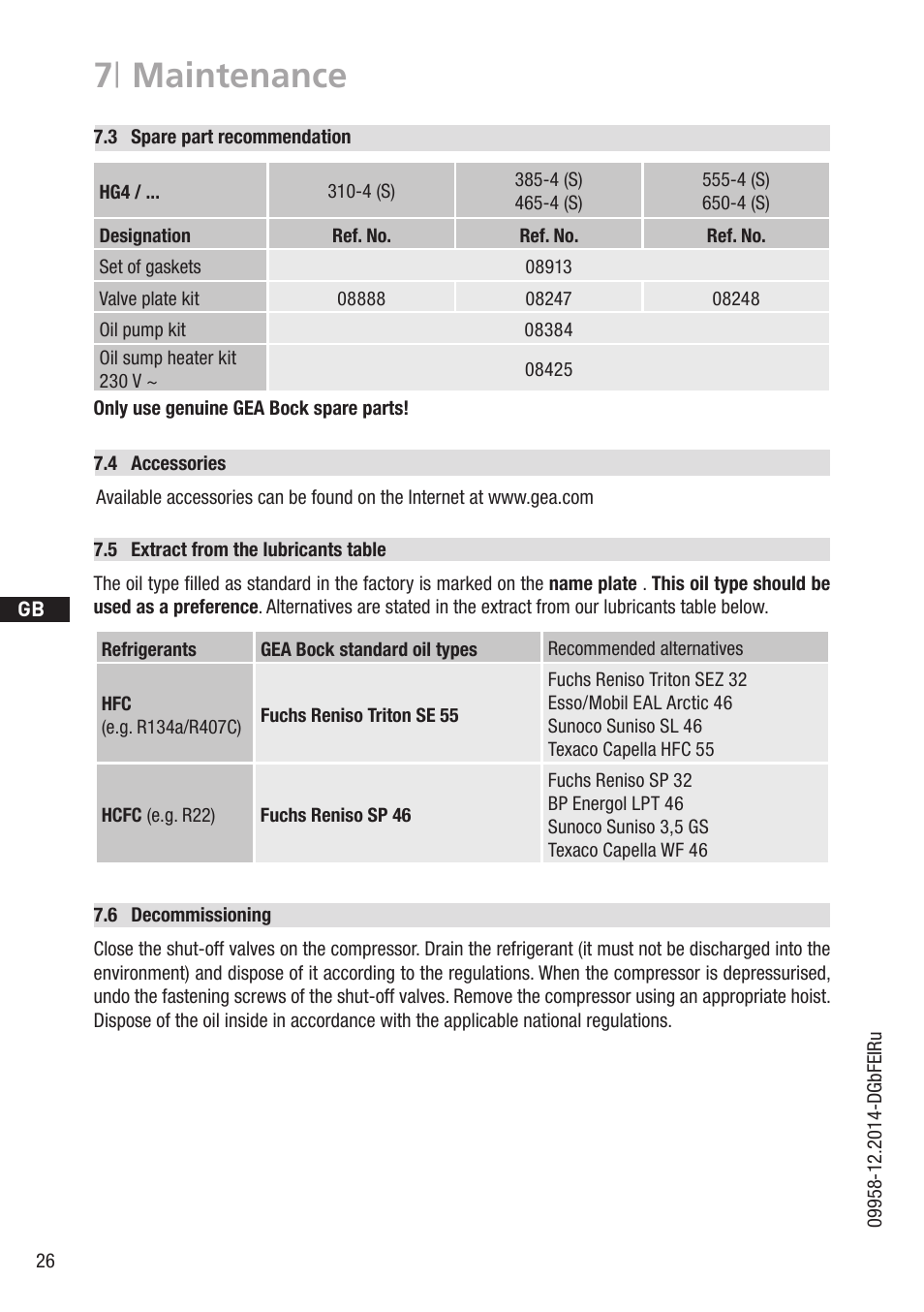 7 | maintenance | GEA Bock HG4 User Manual | Page 26 / 32