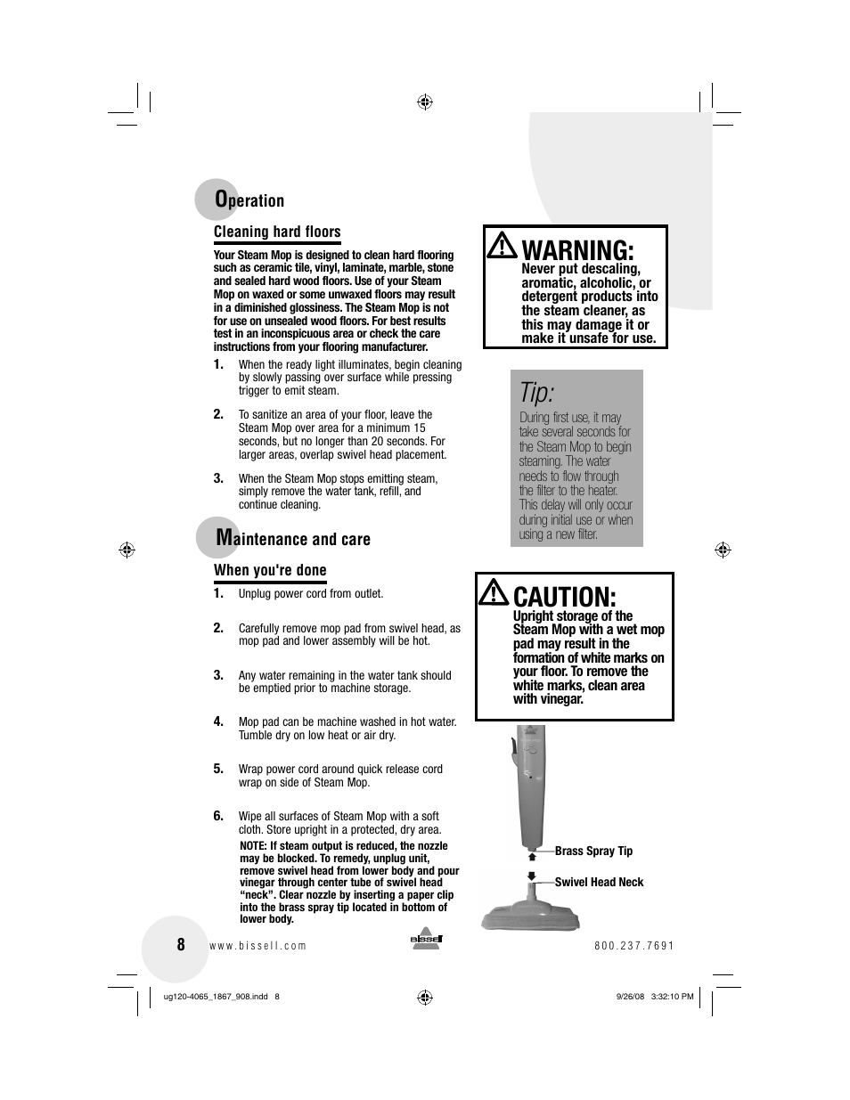 Caution, Warning | Bissell 1867 User Manual | Page 8 / 12