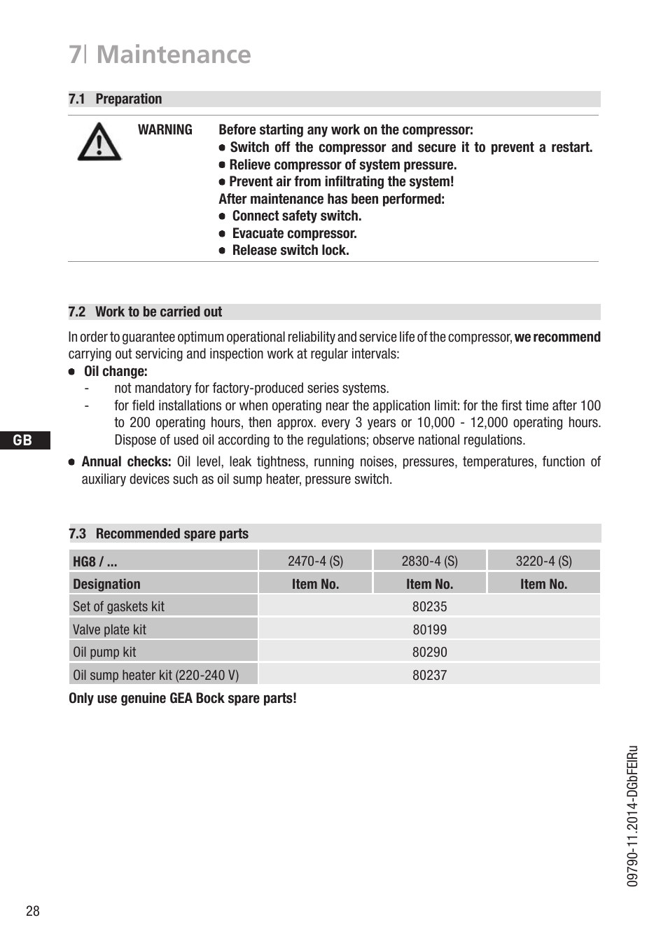 7 | maintenance | GEA Bock HG8 User Manual | Page 28 / 38