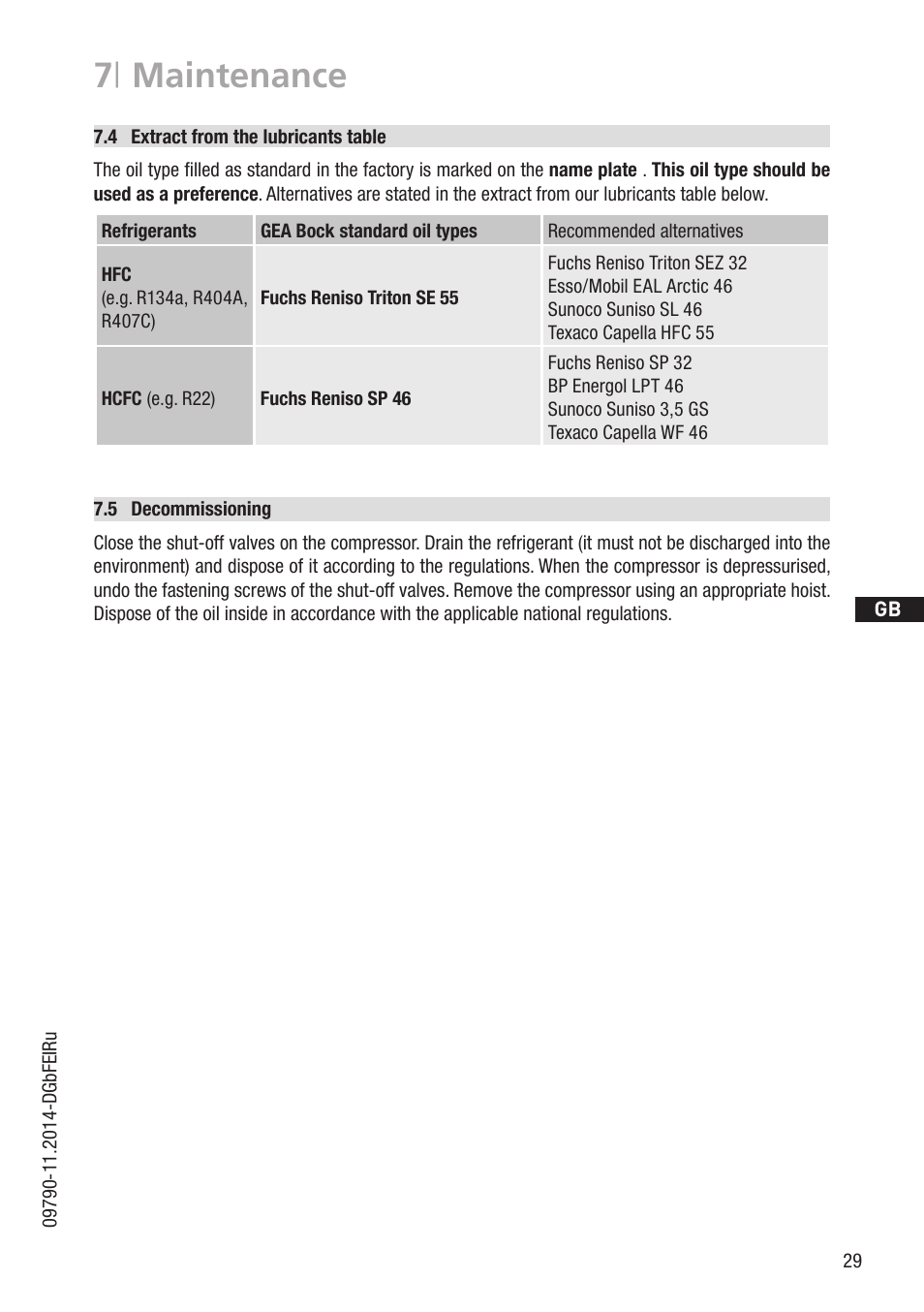 7 | maintenance | GEA Bock HG8 User Manual | Page 29 / 38