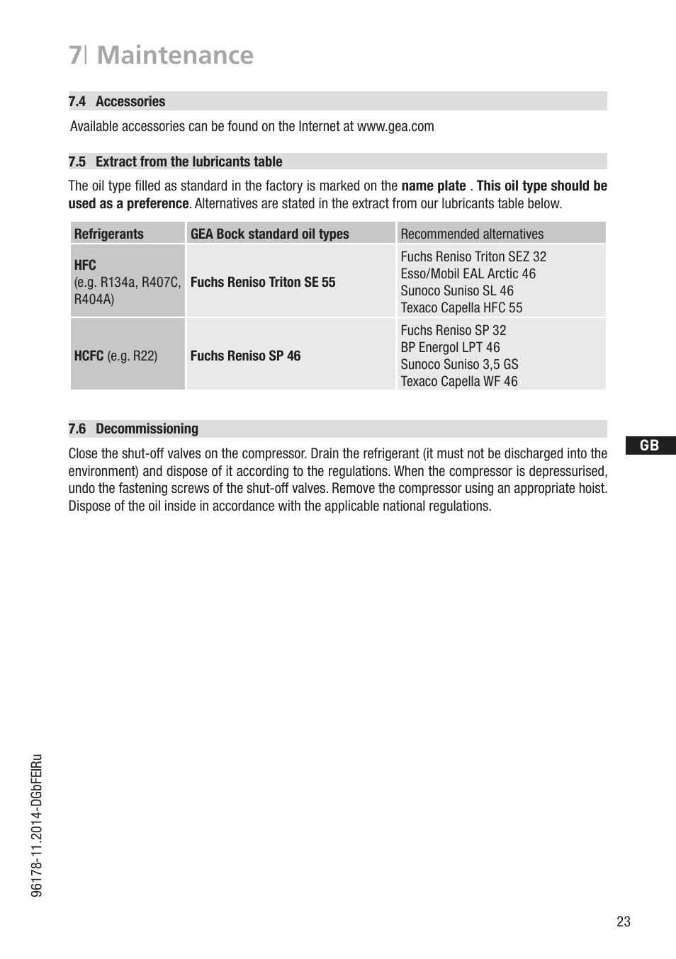 7 | maintenance | GEA Bock HG34e User Manual | Page 23 / 30