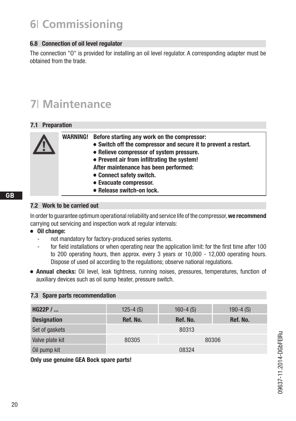 7 | maintenance, 6 | commissioning | GEA Bock HG22Р User Manual | Page 20 / 26