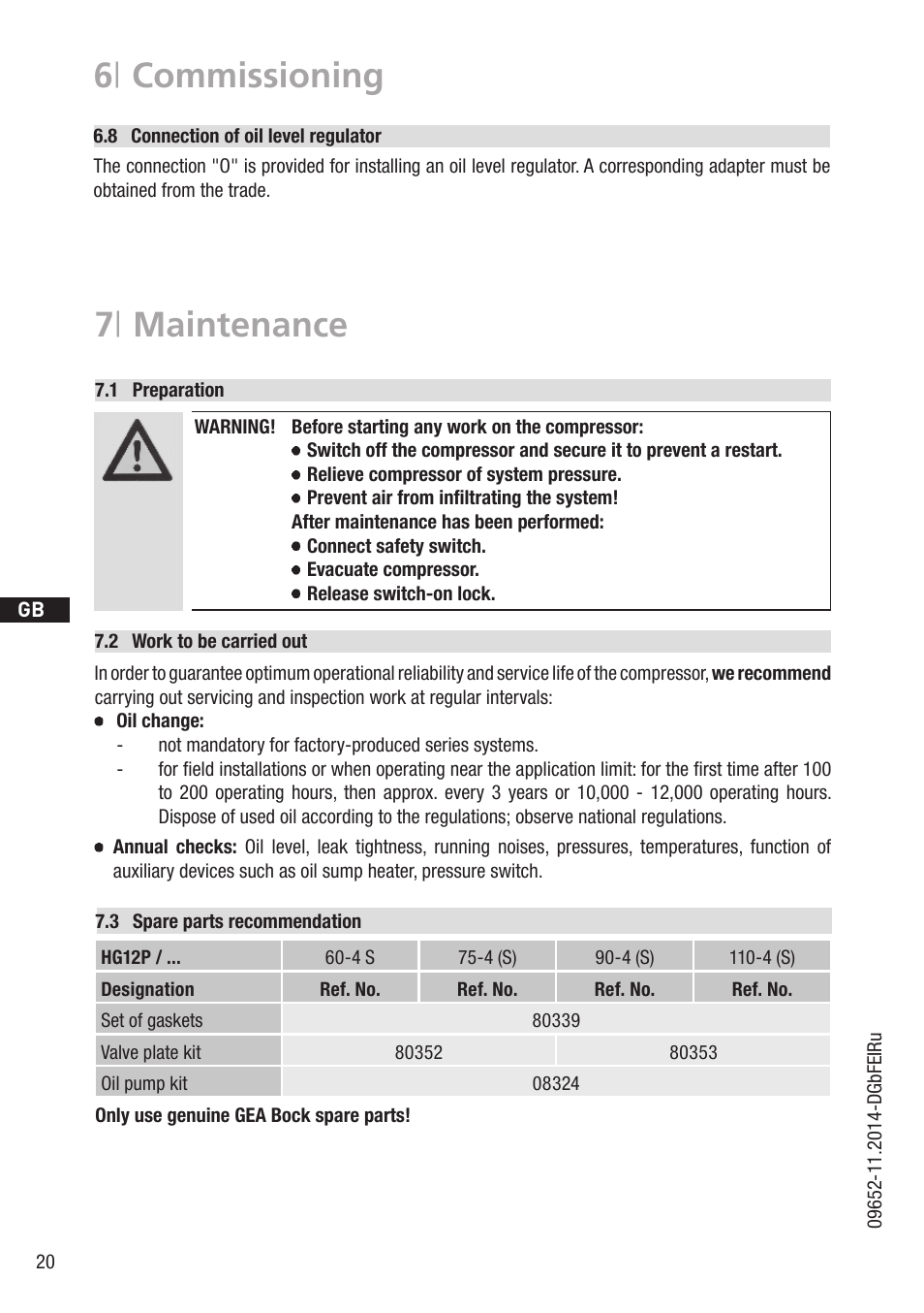 7 | maintenance, 6 | commissioning | GEA Bock HG12Р User Manual | Page 20 / 26