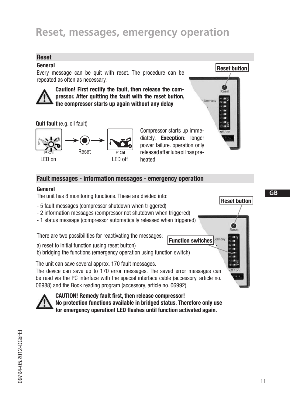 Reset, messages, emergency operation | GEA Bock BCM2000 User Manual | Page 11 / 18