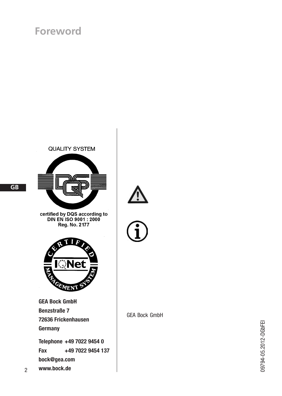 Foreword | GEA Bock BCM2000 User Manual | Page 2 / 18