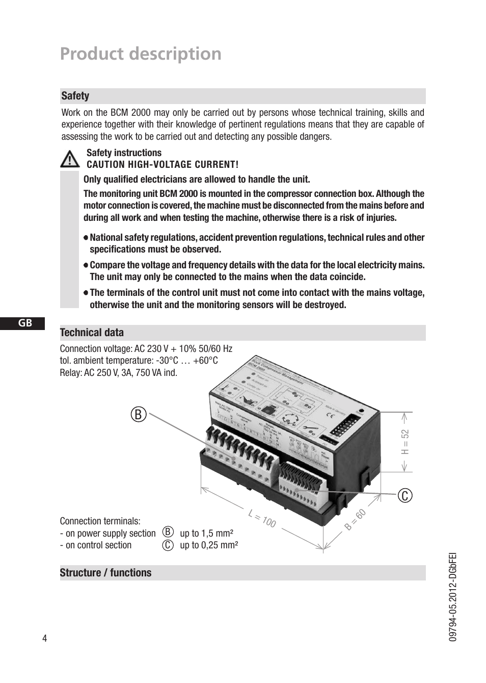 Product description, Structure / functions | GEA Bock BCM2000 User Manual | Page 4 / 18