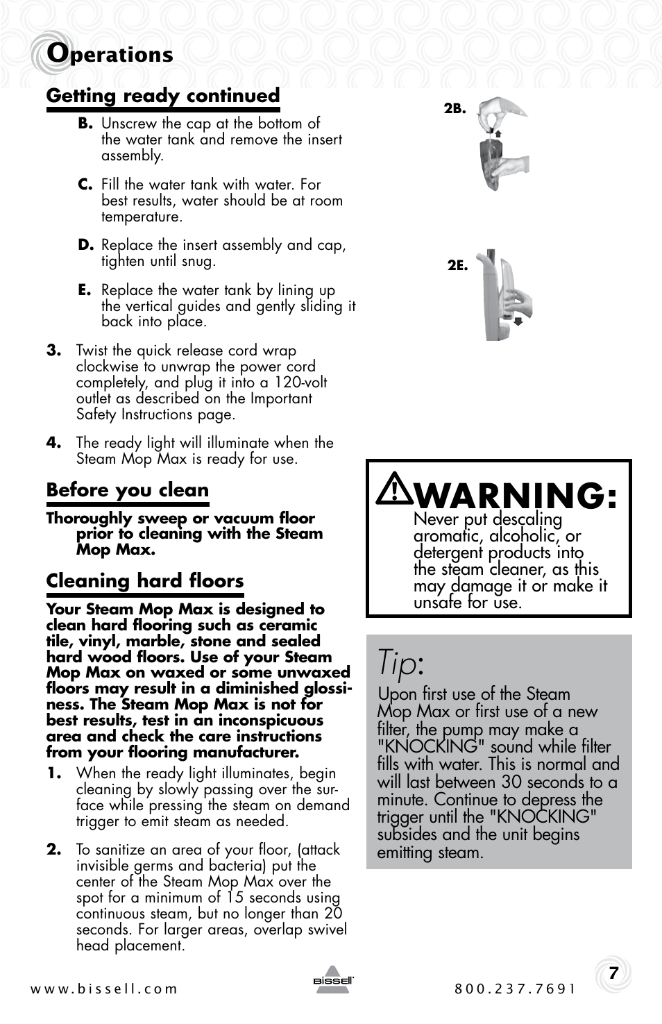 Warning, Perations | Bissell MAX 21H6 User Manual | Page 7 / 12