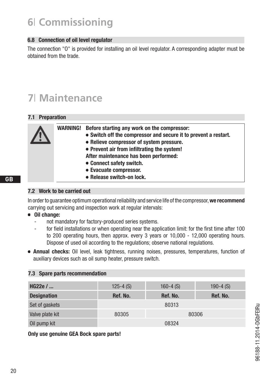 7 | maintenance, 6 | commissioning | GEA Bock HG22e User Manual | Page 20 / 26