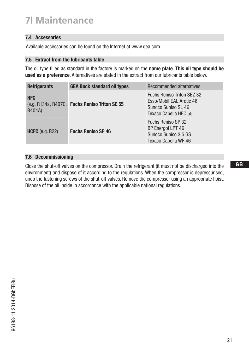 7 | maintenance | GEA Bock HG22e User Manual | Page 21 / 26